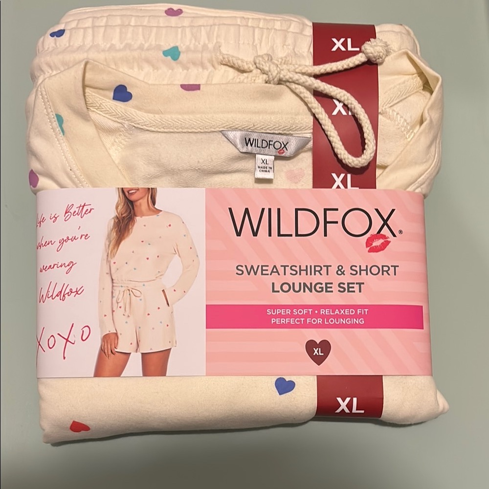 Wildfox Cream Pajama Set with Colorful Hearts